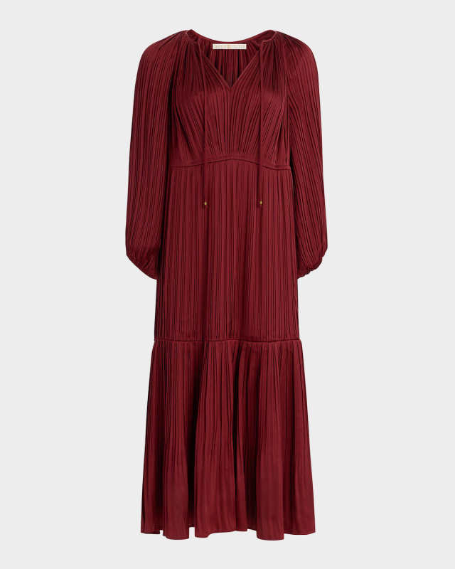 Perrin Pleated Raglan-Sleeve Maxi Dress